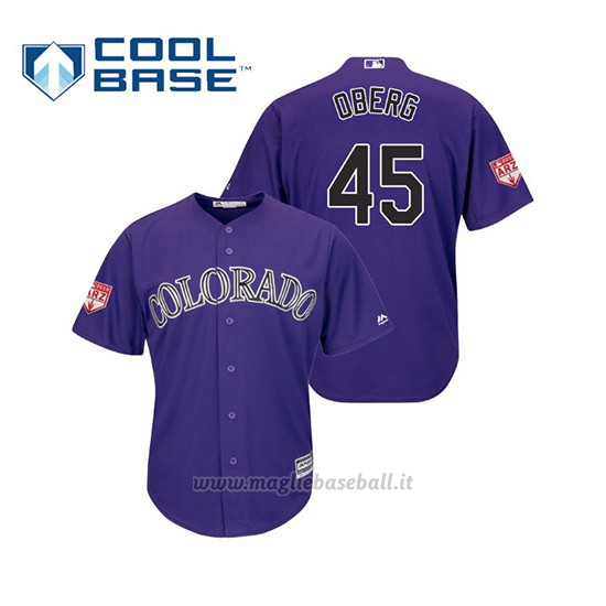 Maglia Baseball Uomo Colorado Rockies Scott Oberg Cool Base Entrenamiento De Primavera 2019 Viola